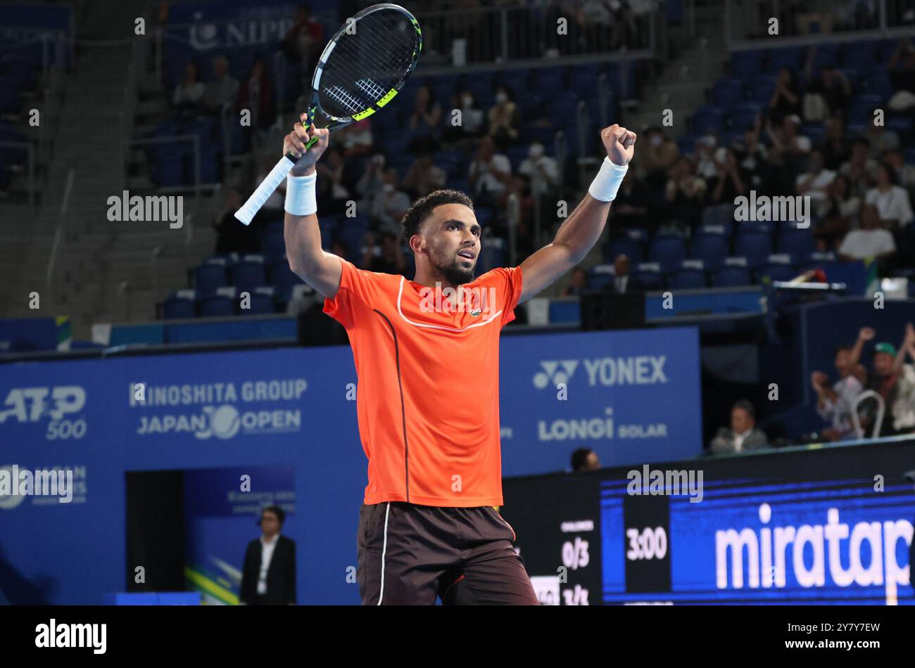 Tokyo, Japan. 1st Oct, 2024. Arthur Fils of Francei reacts to audience as he won the Japan Open Tennis championships at the Ariake Colosseum in Tokyo on Tuesday, October 1, 2024. Fils defeated his compatriot Ugo Humbert in the final. (photo by Yoshio Tsunoda/AFLO) Stock Photo