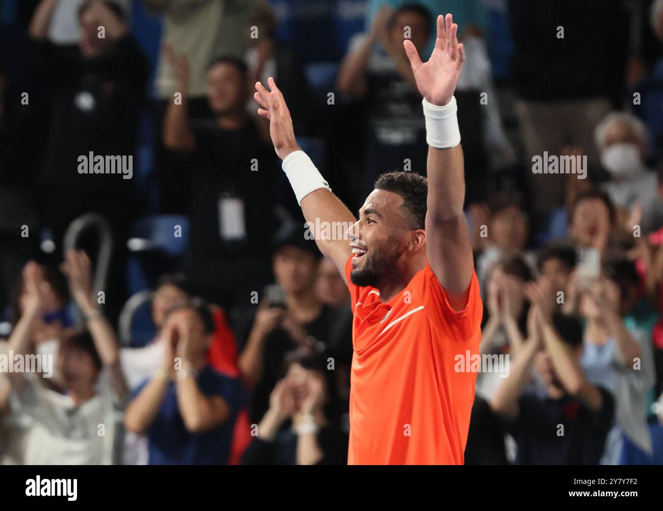 Tokyo, Japan. 1st Oct, 2024. Arthur Fils of Francei reacts to audience as he won the Japan Open Tennis championships at the Ariake Colosseum in Tokyo on Tuesday, October 1, 2024. Fils defeated his compatriot Ugo Humbert in the final. (photo by Yoshio Tsunoda/AFLO) Stock Photo
