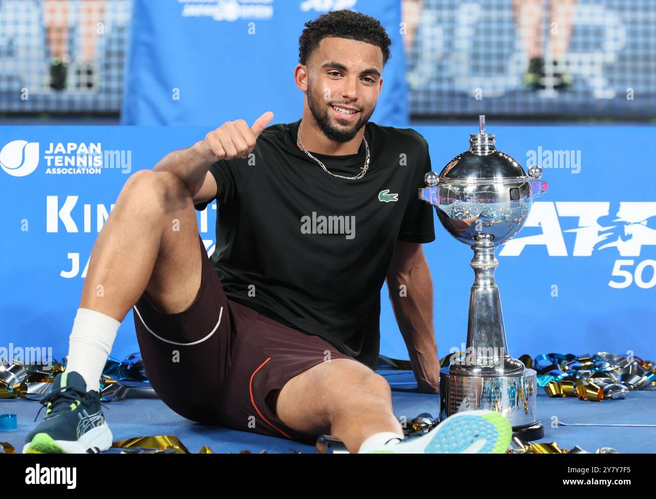 Tokyo, Japan. 1st Oct, 2024. Arthur Fils of Francei poses with a trophy as he won the Japan Open Tennis championships at the Ariake Colosseum in Tokyo on Tuesday, October 1, 2024. Fils defeated his compatriot Ugo Humbert in the final. (photo by Yoshio Tsunoda/AFLO) Stock Photo