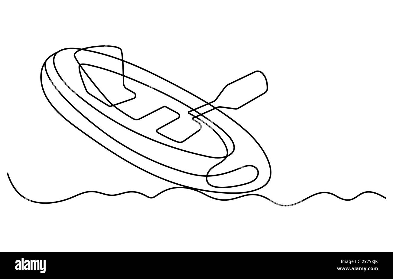 Single continuous line drawing canoe trails and rafting club with ...