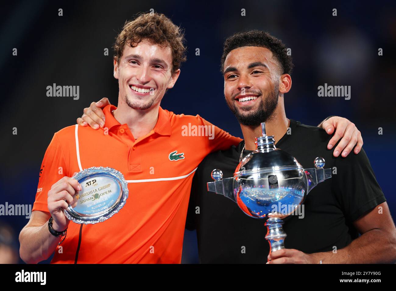 Tokyo, Japan. 1st Oct, 2024. (L to R) Ugo Humbert (FRA), Arthur Fils (FRA) Tennis : Kinoshita Group Japan Open Tennis Championships 2024 Men's Singles Award Ceremony at Ariake Coliseum in Tokyo, Japan . Credit: Naoki Morita/AFLO SPORT/Alamy Live News Stock Photo