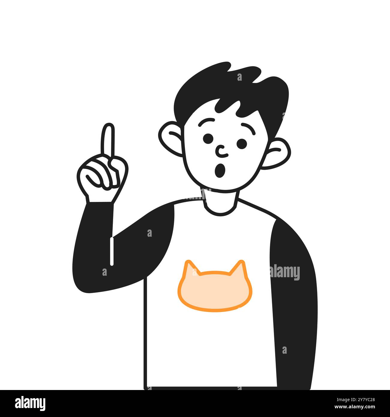 Surprised boy finding problem solution vector line icon Stock Vector