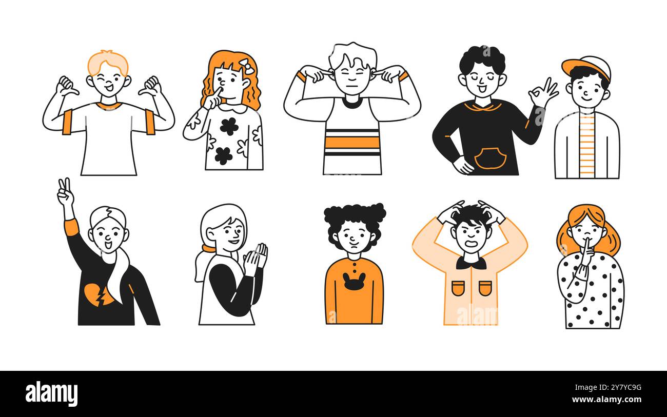 Group of children expressing emotions vector icons set Stock Vector ...
