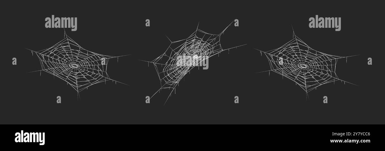 Spooky spiderweb patterns realistic icons vector set Stock Vector