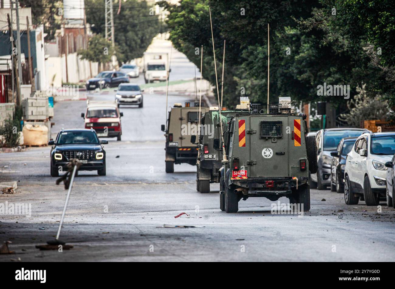 Nablus, Palestine. 01st Oct, 2024. Israeli military reinforcements arrive at Balata refugee camp east of Nablus in the northern occupied West Bank during a military operation. (Photo by Nasser Ishtayeh/SOPA Images/Sipa USA) Credit: Sipa USA/Alamy Live News Stock Photo