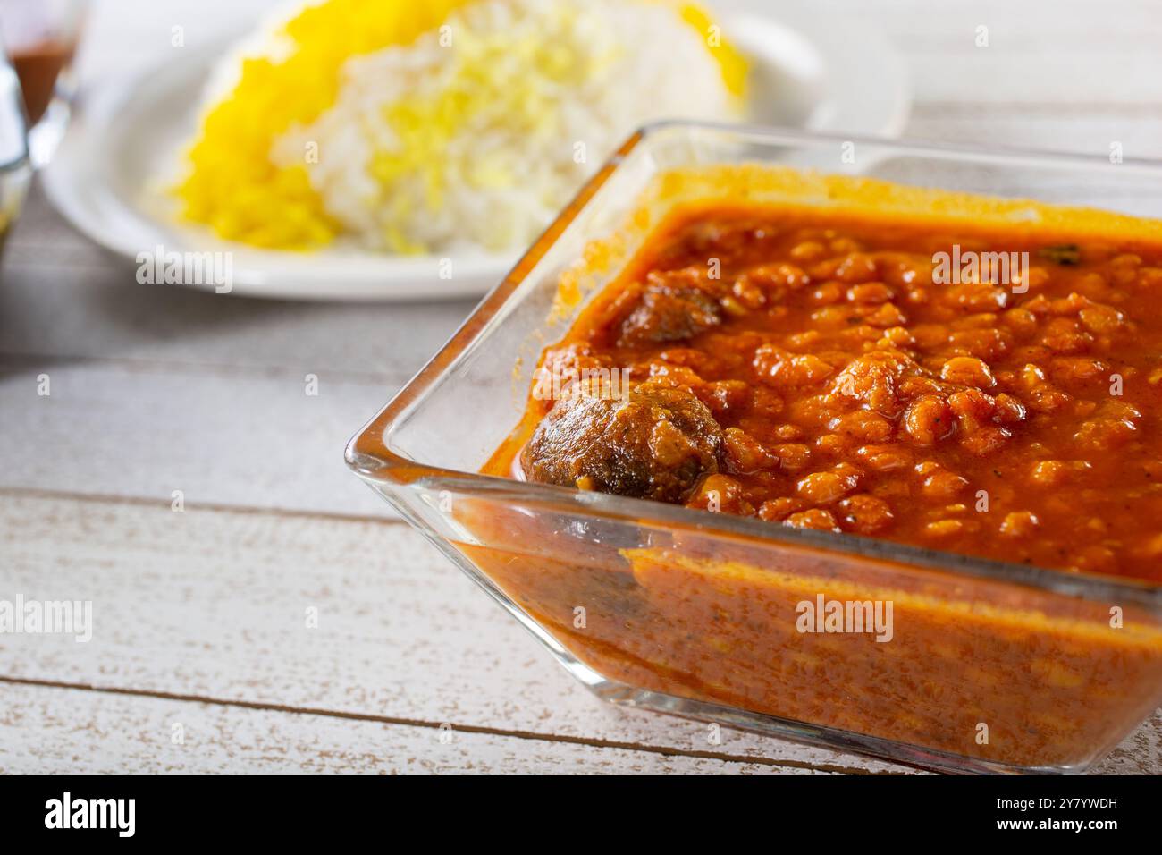 A view of a Persian yellow split pea and potato beef stew, also known ...