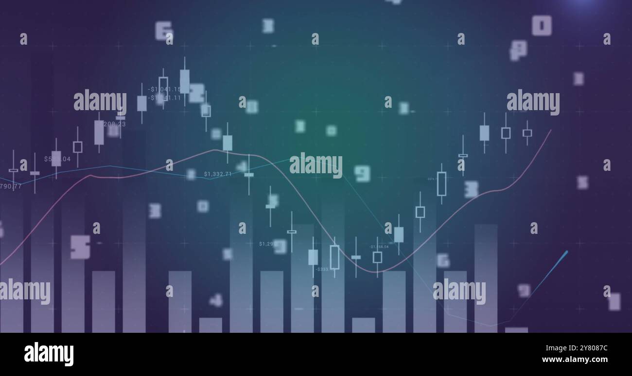 Image of data processing over diagrams on blue background Stock Photo ...