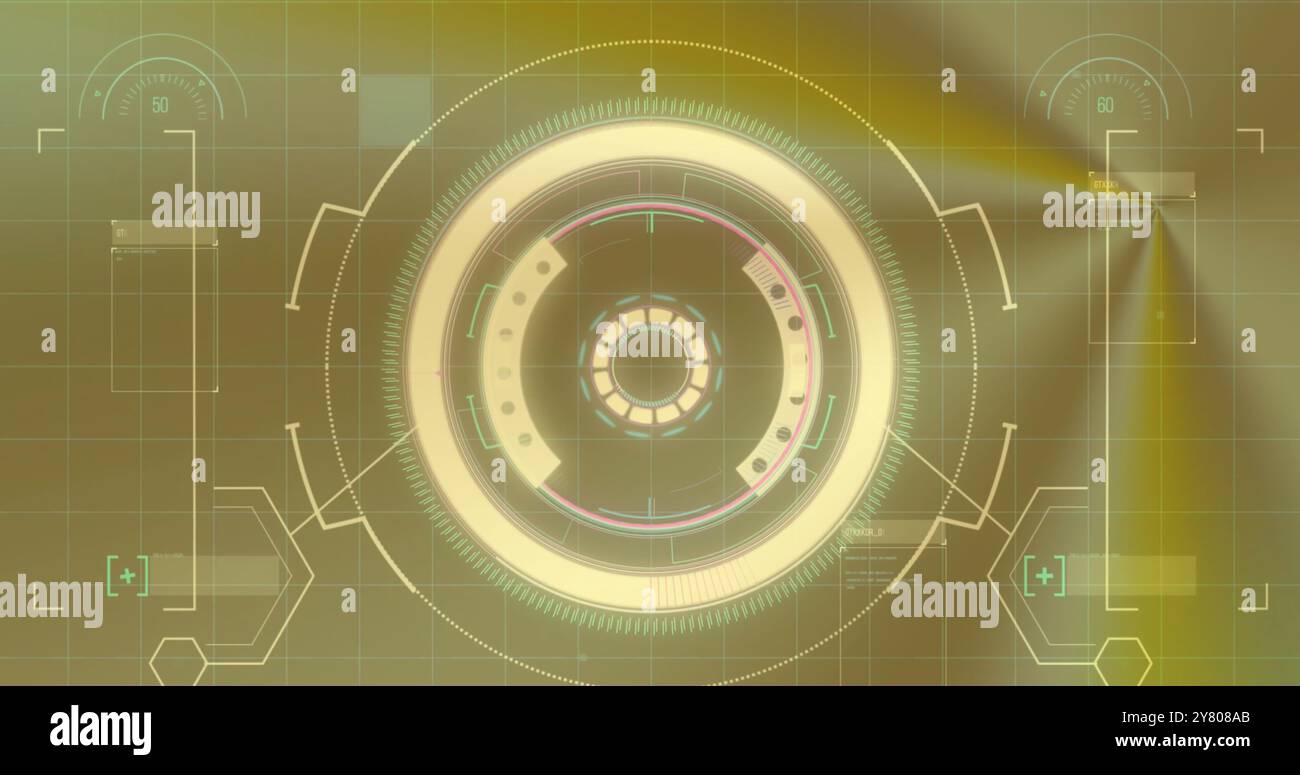 Image of data processing over scope scanning on colourful background Stock Photo