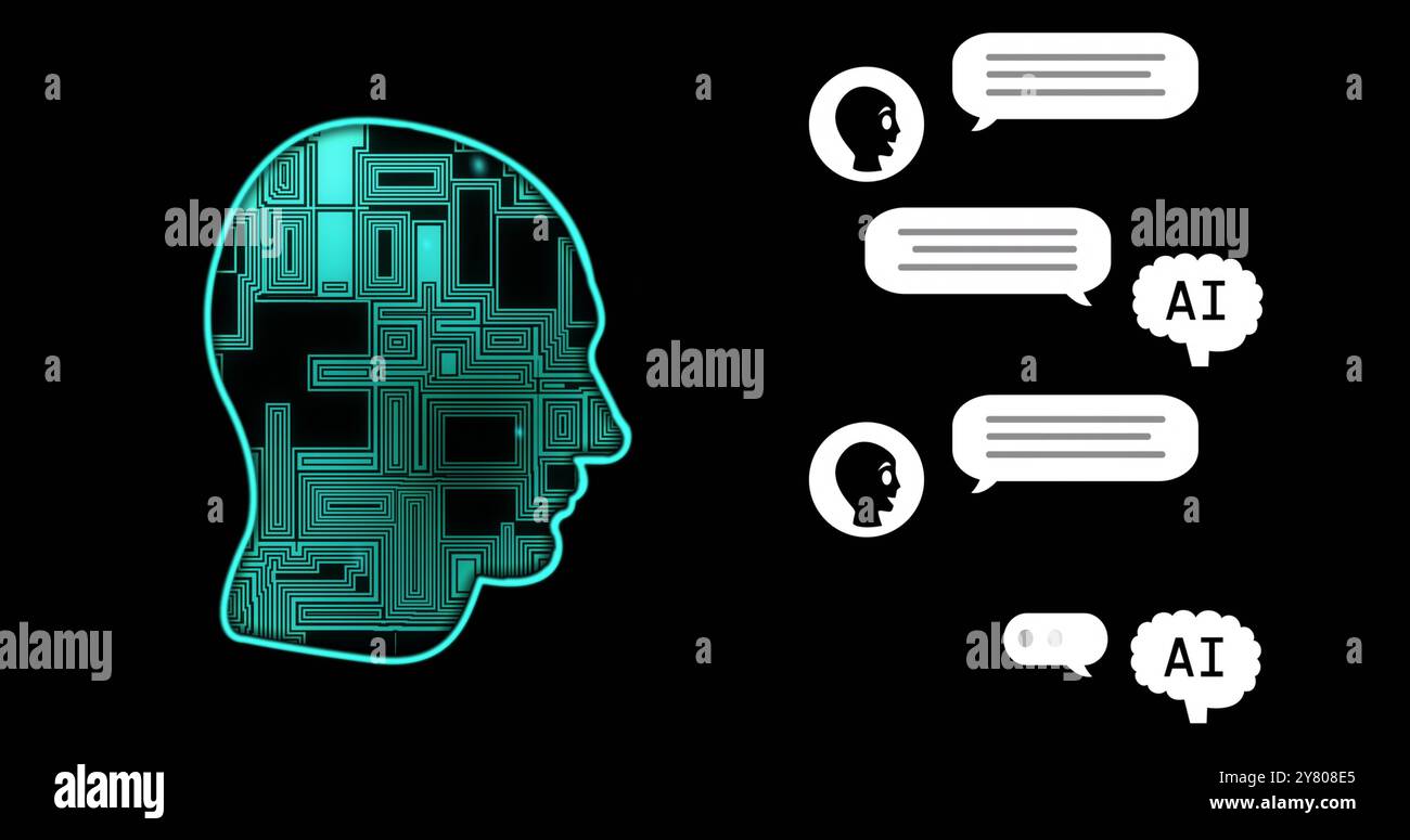 Image of ai chat and digital human on black background Stock Photo