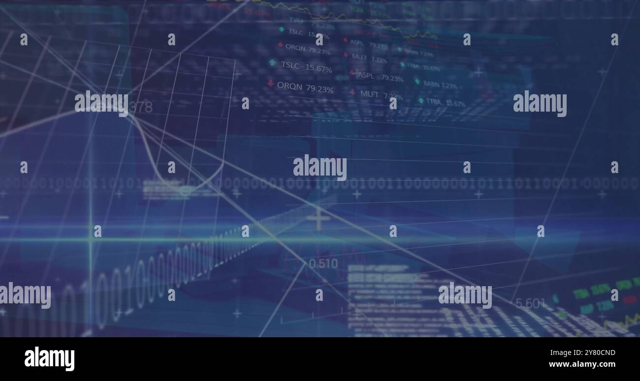 Image of financial data processing over binary coding Stock Photo