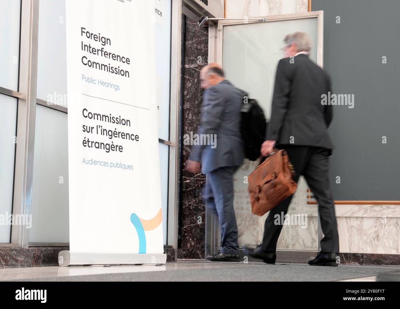 Ottawa, Canada. 16th Sep, 2024. Lawyers enter the hearing room as the Public Inquiry into Foreign Election Interference resumes in Ottawa, Monday, Sept. 16, 2024. A federal commission of inquiry into foreign interference expects to hear today from more than a dozen diaspora community members. Credit: The Canadian Press/Alamy Live News Stock Photo