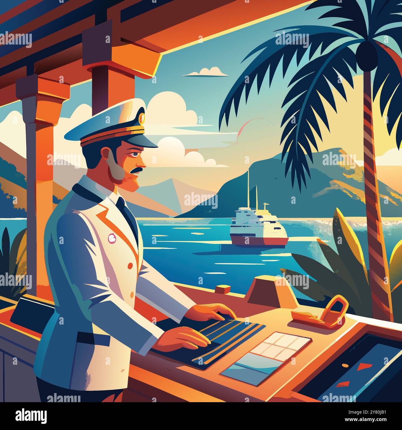 Cruise ship captain on bridge Stock Vector Images - Alamy