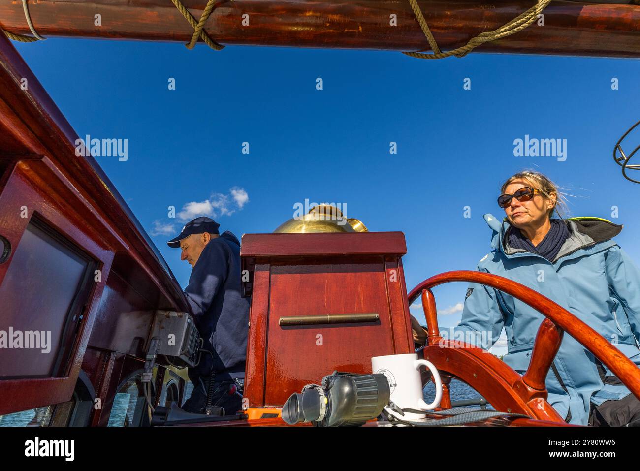 Sailing ship ‘Weisse Düne’ under the command of Captain Jane Bothe. Sauzin, Mecklenburg-Vorpommern, Germany Stock Photo