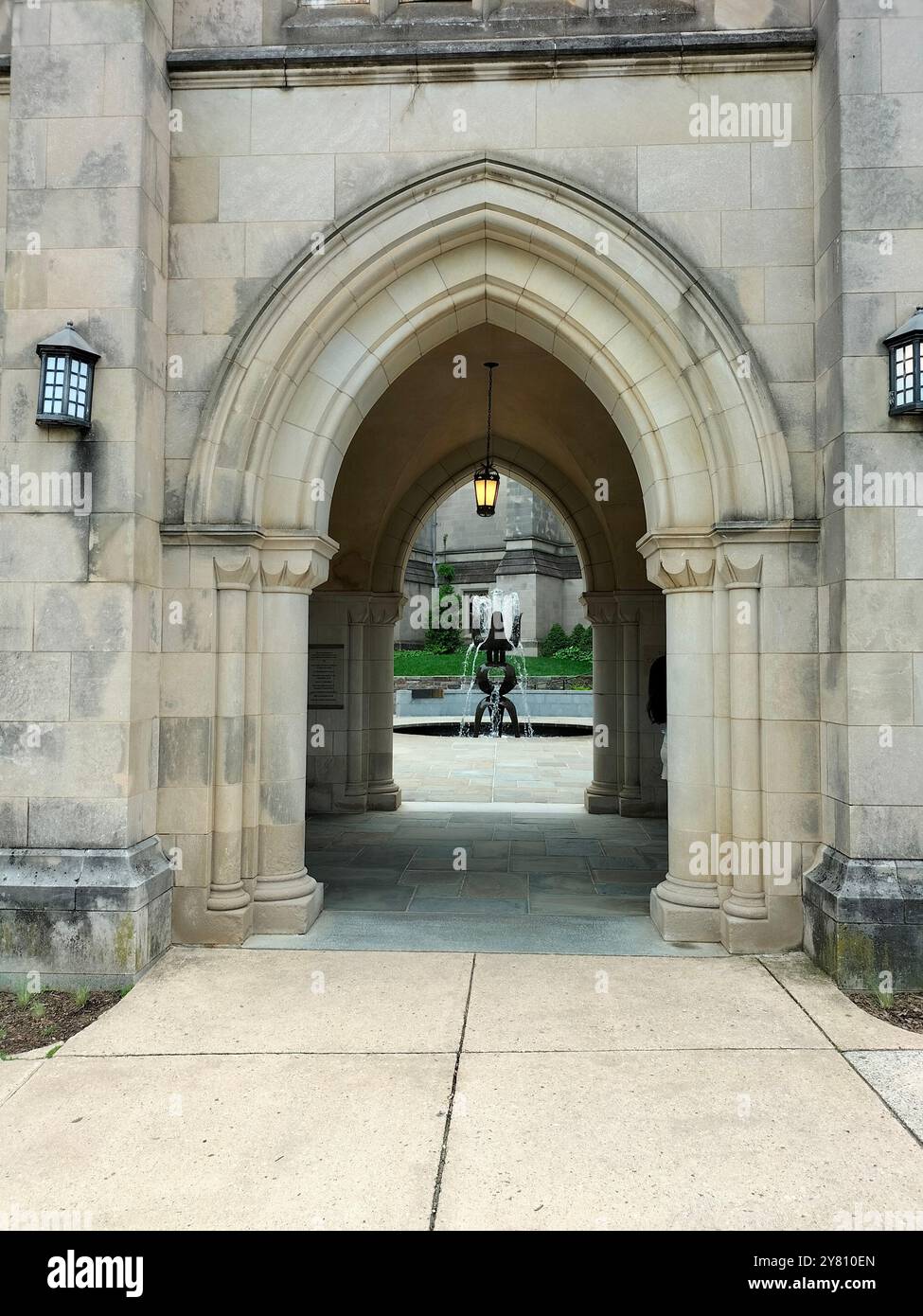 Architectural Marvel and Lush Greenery Surrounding Washington National Cathedral - Smartphone Captured Stock Image