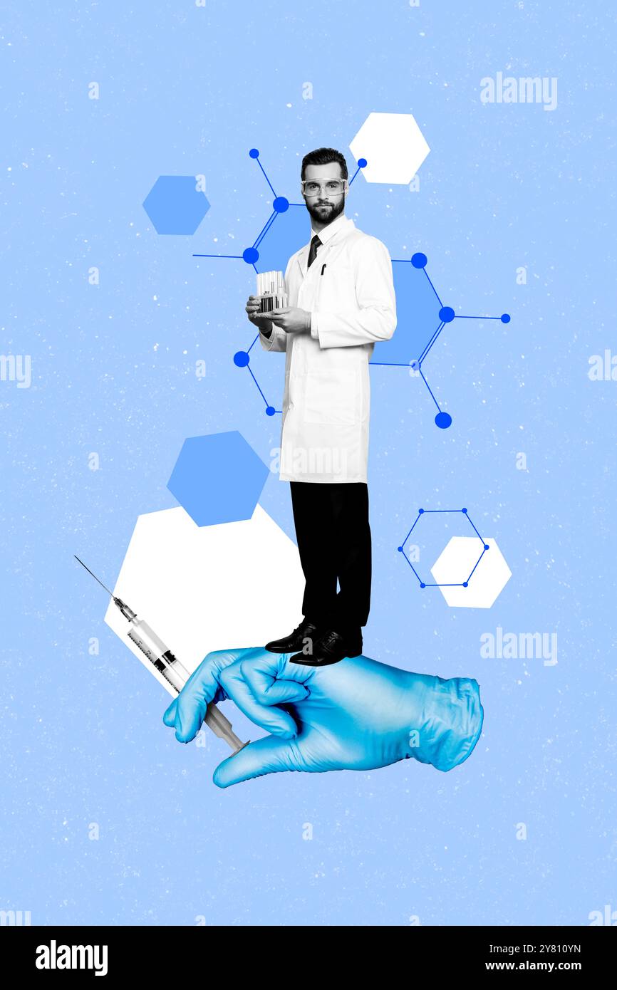 Vertical poster collage handsome man doctor scientist research ...