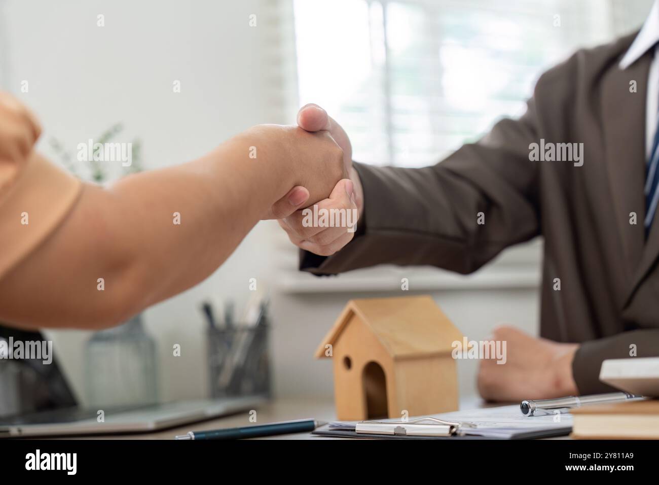 Successful Real Estate Deal Handshake Between Agent and Client Stock ...