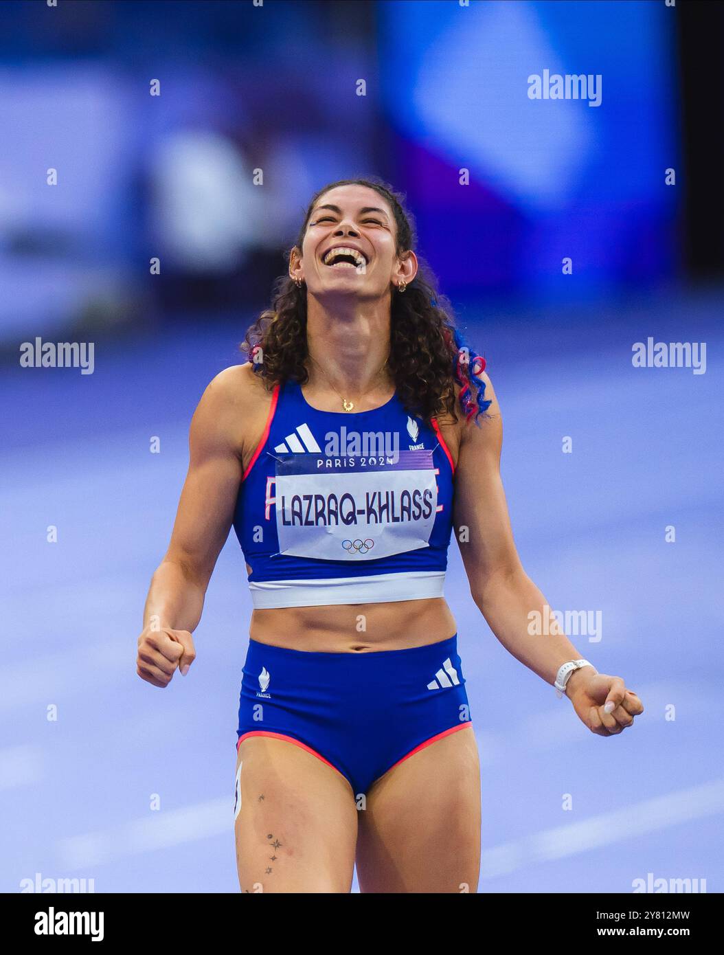 Lazraq Auriana Lazraq-Khlass celebrating and waving to the French crowd during ...