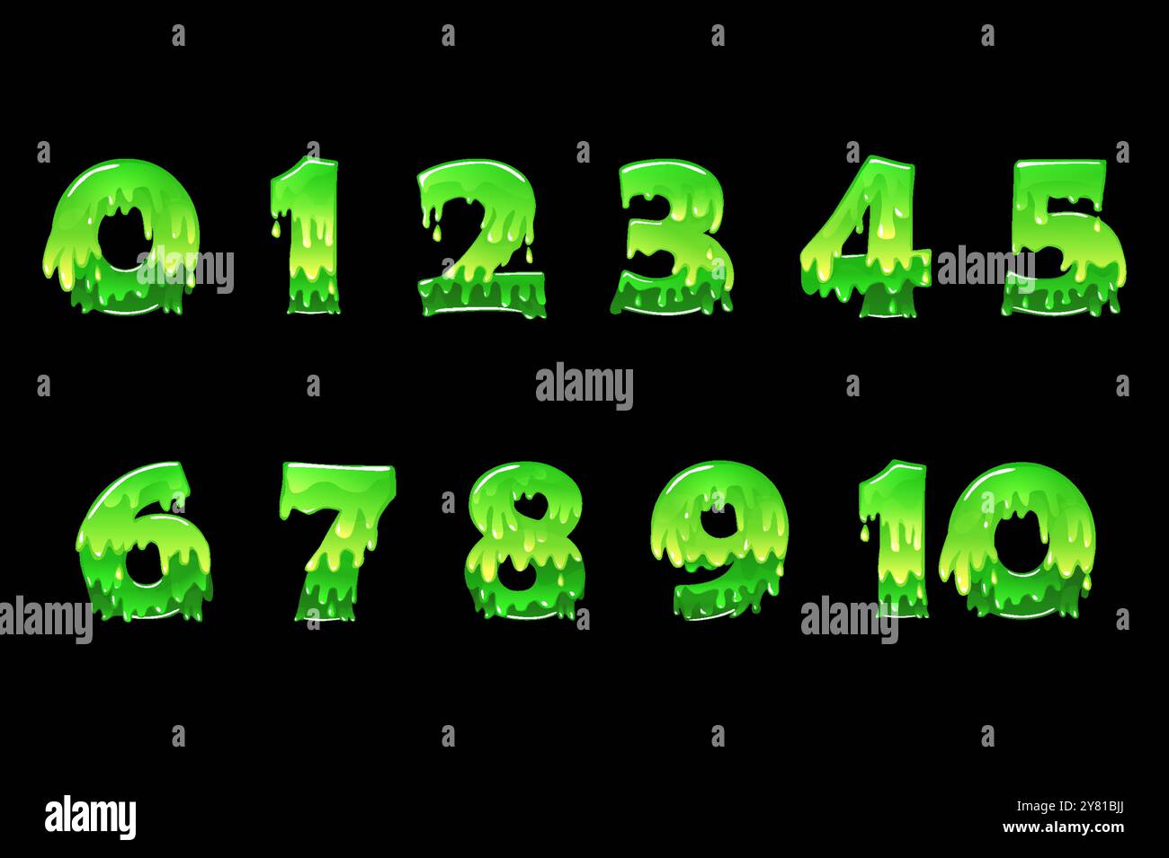 Slime or mucus Numbers, figures from 0 to 10. Slime font type numbers ...