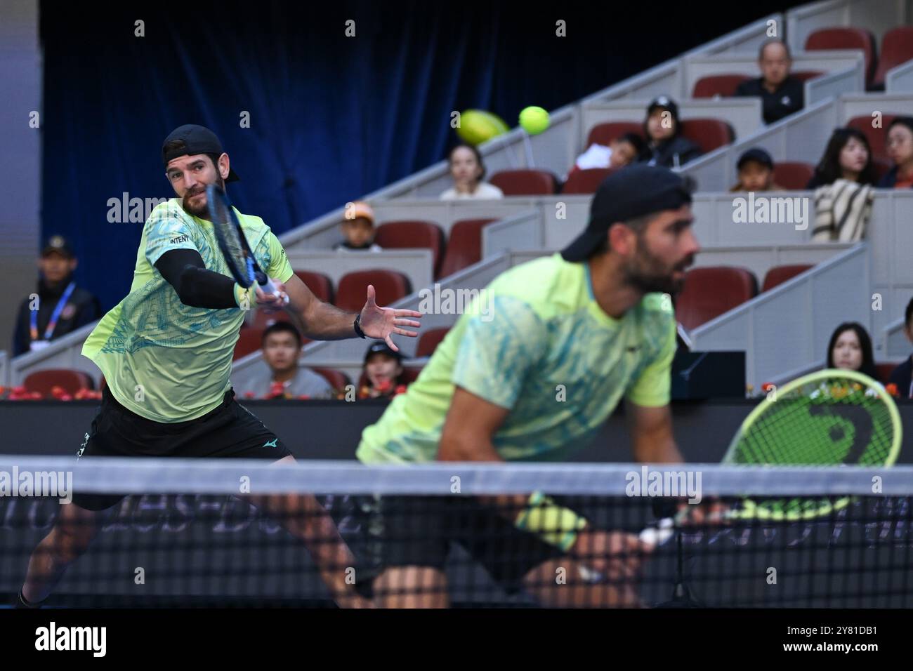 Beijing, China. 2nd Oct, 2024. Simone Bolelli/Andrea Vavassori (L) compete during the men's doubles final between Simone Bolelli/Andrea Vavassori of Italy and Harri Heliovaara (Finland)/Henry Patten (Britain) at the 2024 China Open tennis tournament in Beijing, China, Oct. 2, 2024. Credit: Zhang Long/Xinhua/Alamy Live News Stock Photo