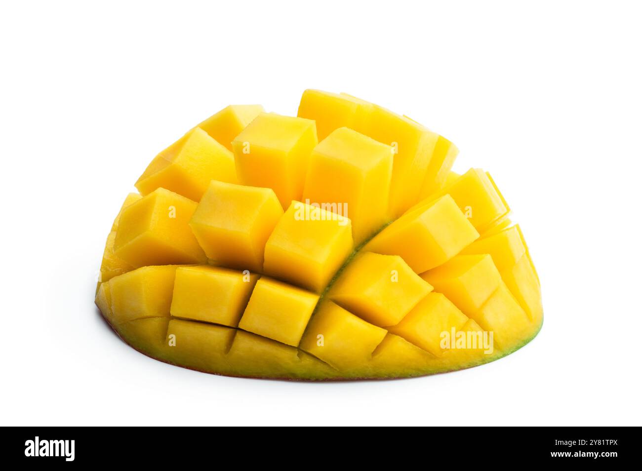 Fresh  mango cubes half isolated on white Stock Photo