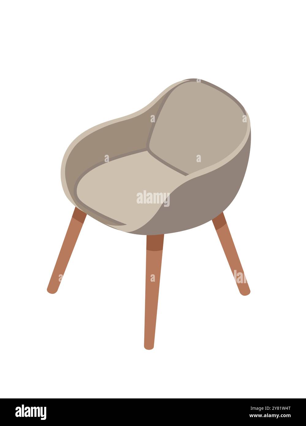 Modern comfortable padded armchair on wooden stand. Isometric style. Chair with pillows. Vector illustration isolated on white background. Stock Vector