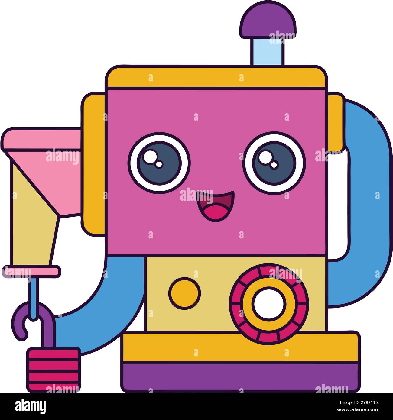 Cute cartoon illustration of a colorful robot with large eyes. a big ...