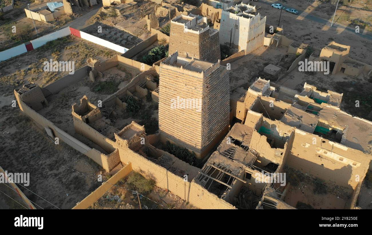 Aerial view of an old village with traditional mud houses, Asir ...