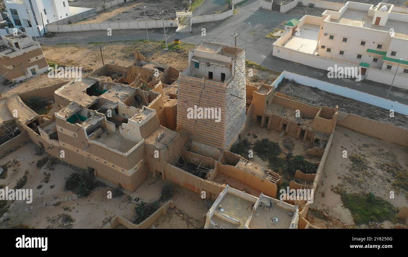 Aerial view of an old village with traditional mud houses, Asir ...
