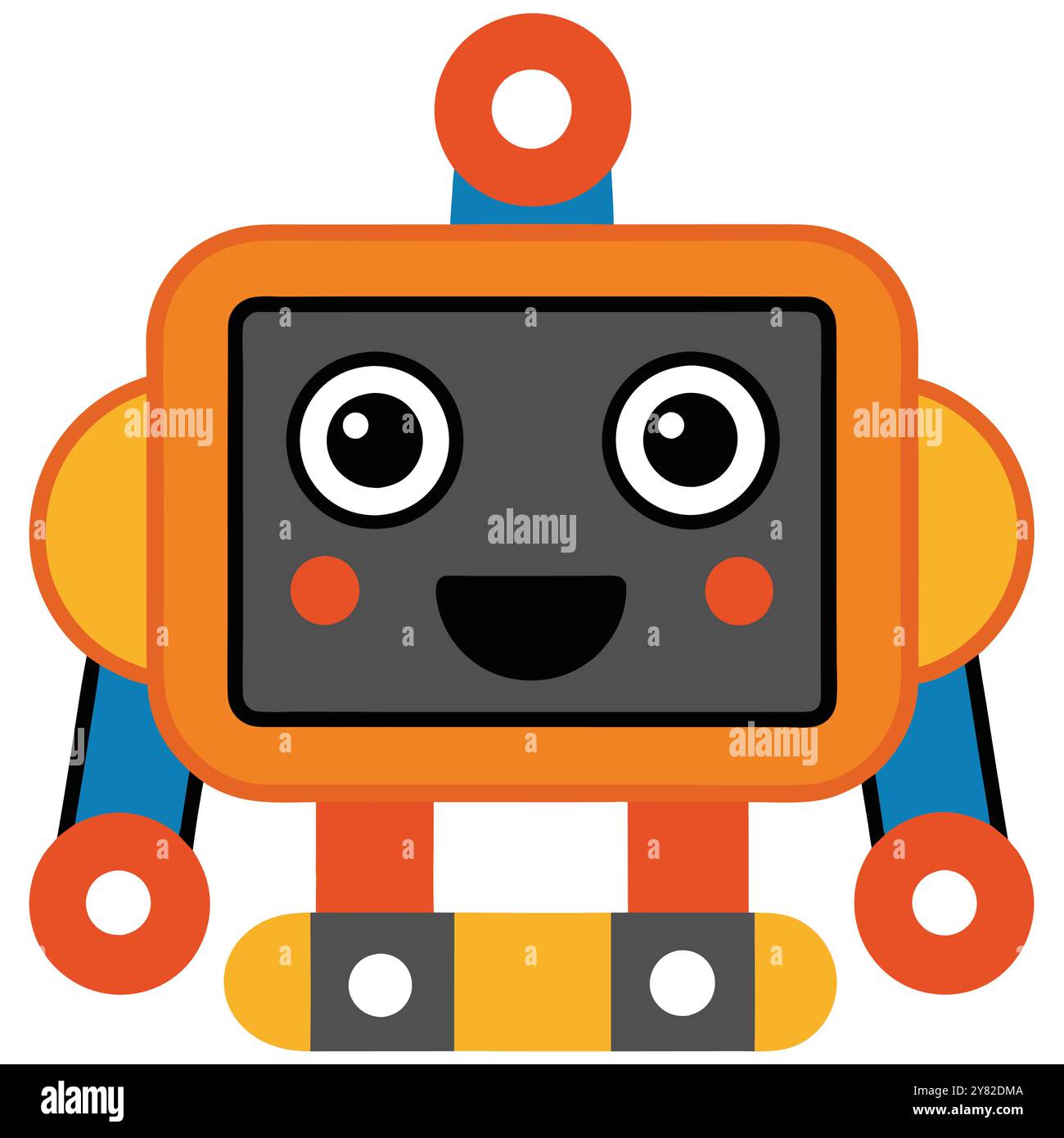 A cheerful cartoon robot with large eyes and a friendly smile. This ...