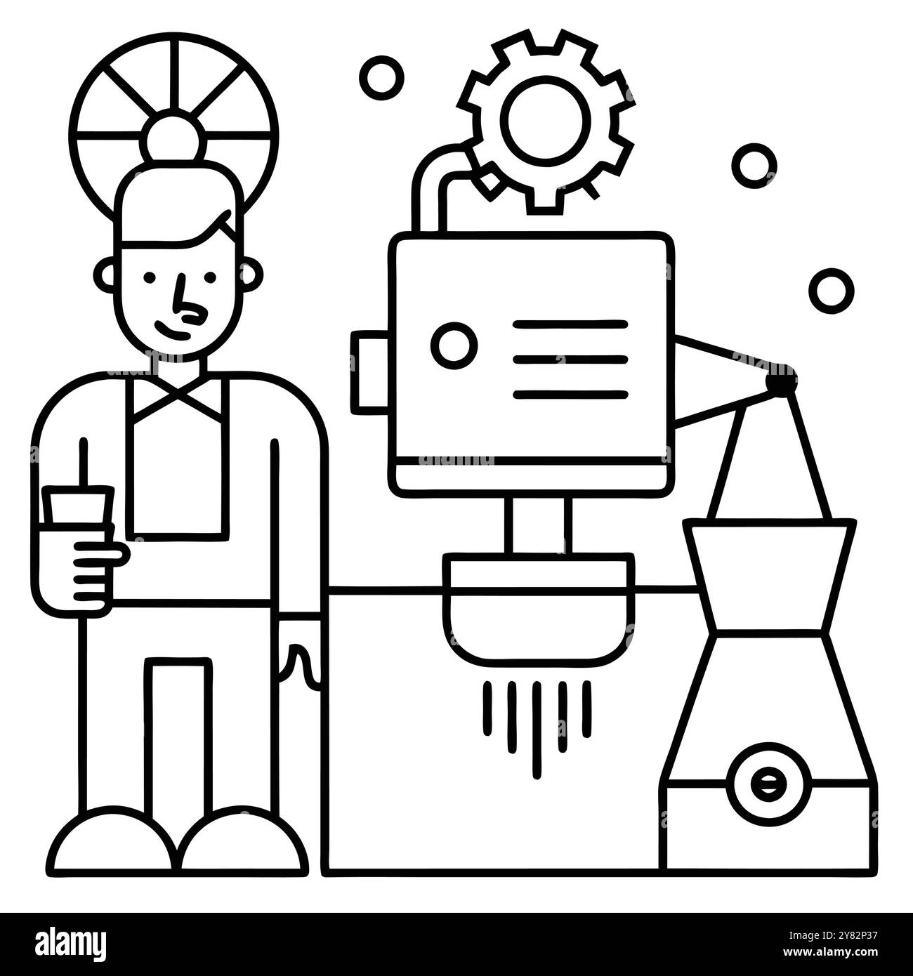 Automation Beaker A simple line drawing of a person holding a beaker standing next to a ...