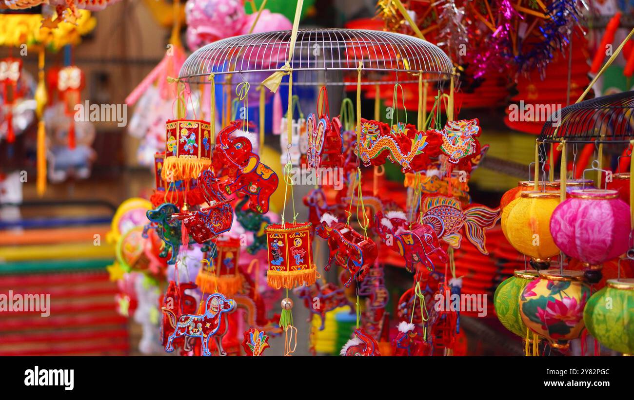 pictures about mid-autumn festival in Vietnam, a Chinatown in District 5,  images of colorful lanterns and a joyful atmosphere Stock Photo