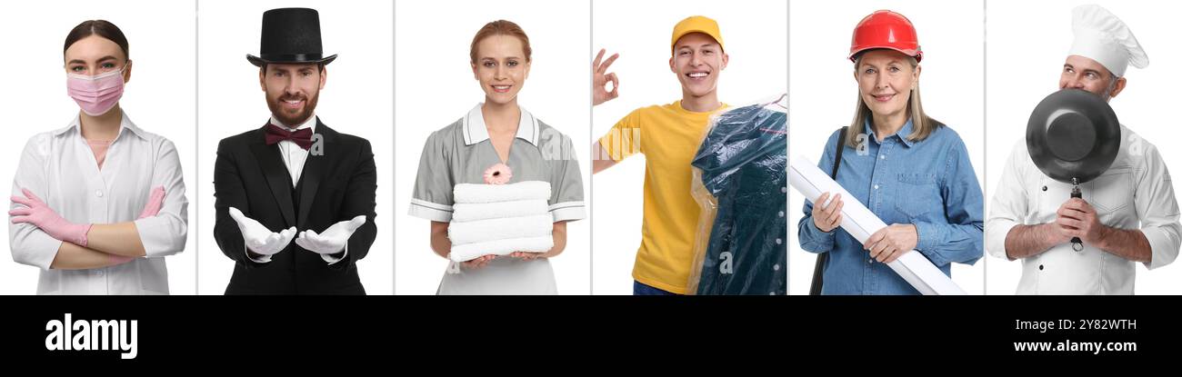 People of different professions on white background, collage Stock ...