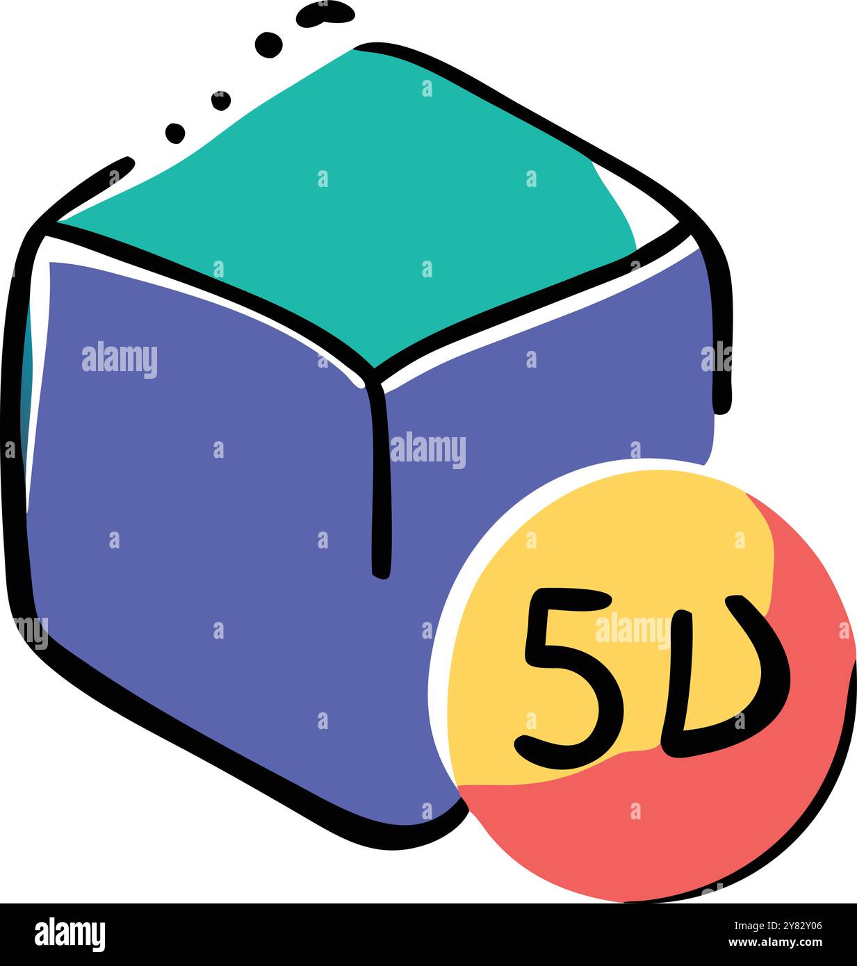 A colorful. hand drawn illustration of a cube with a 5D label ...