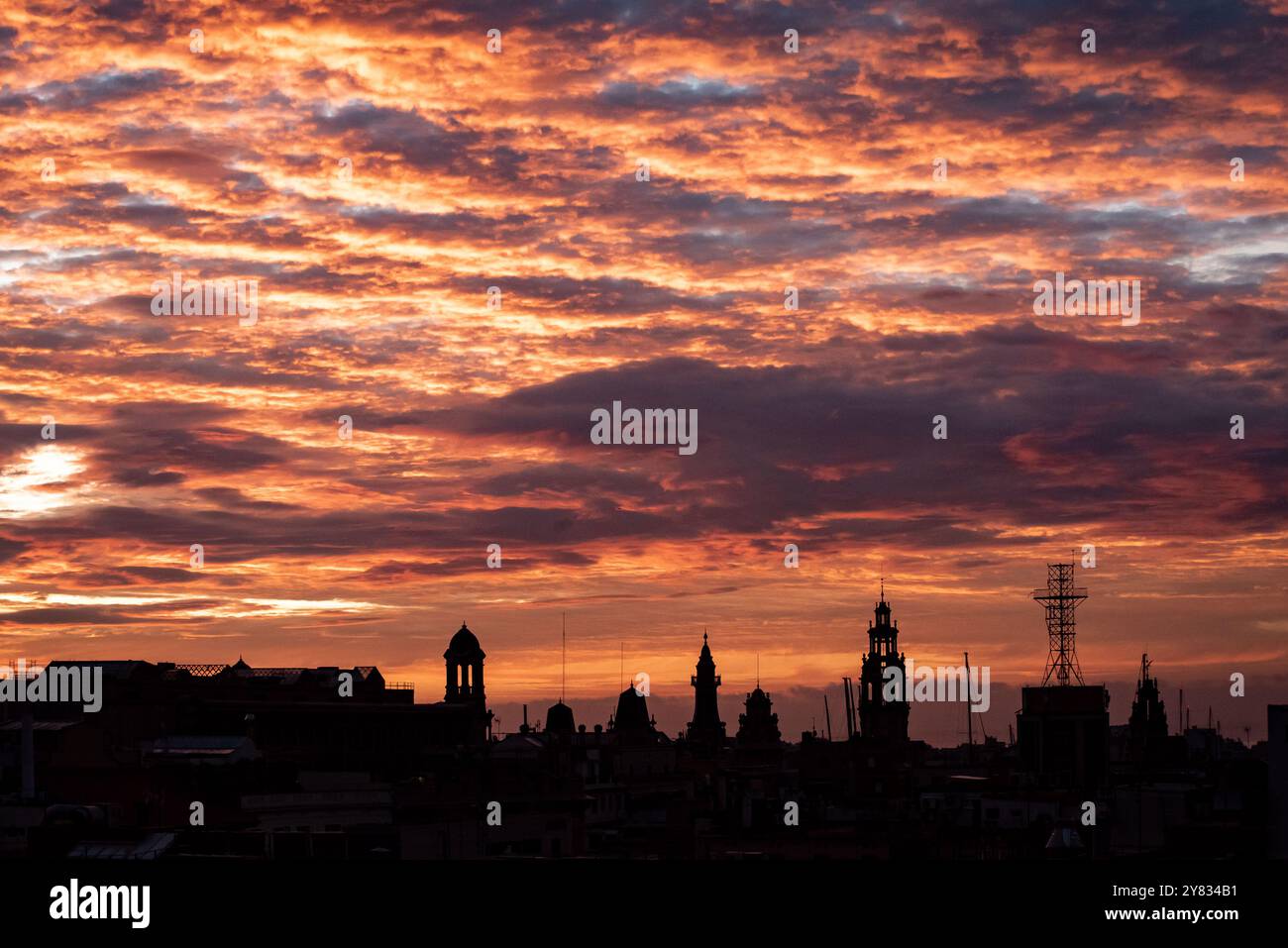 Barcelona, Spain. Oct. 2nd, 2024: Barcelona's skies turn red at dawn. Credit Image: Jordi Boixareu/Alamy Live News Stock Photo