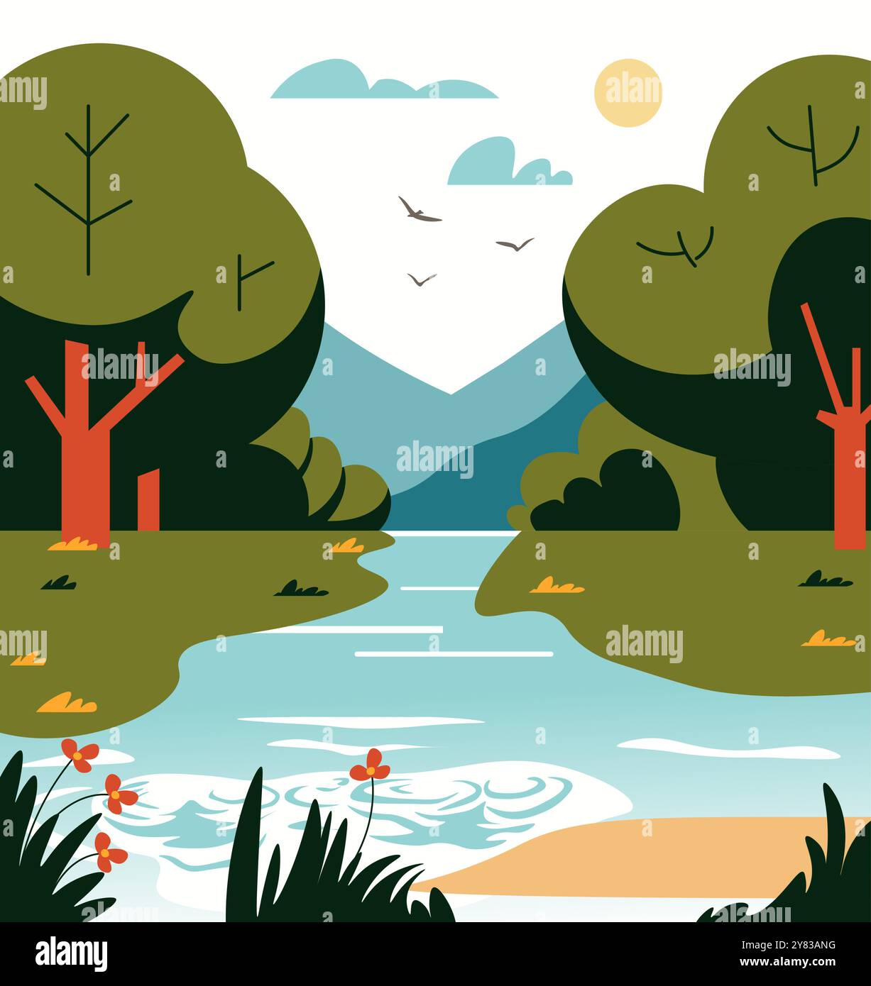 River Flowing Through Forest vector Stock Vector Image & Art - Alamy