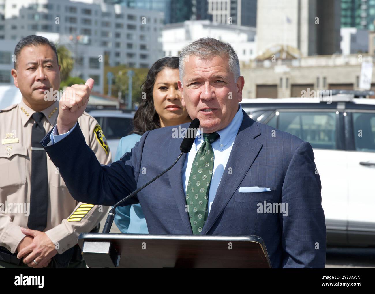 San Francisco, CA - Sept 16, 2024: Supervisor Matt Dorsey speaking at a ...