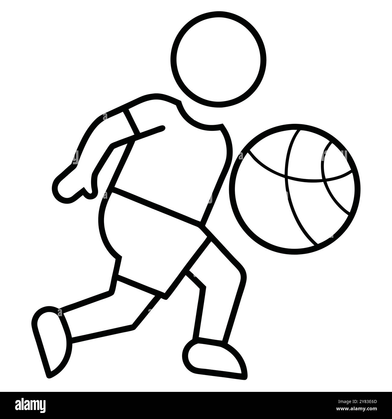 Simple line art illustration of a person playing basketball. Perfect for use in website design. mobile apps. or as a social media icon. Stock Vector