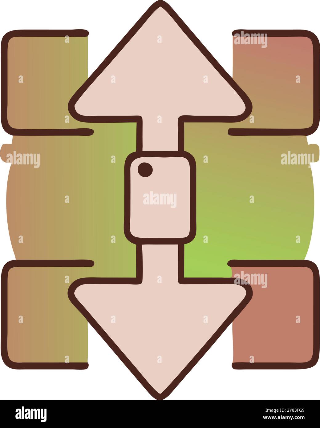 A minimalist illustration of a double arrow pointing up and down ...