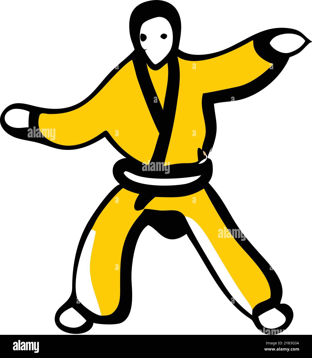 Simple and bold illustration of a karate fighter in a yellow gi. Perfect for websites. logos. and social media. Stock Vector