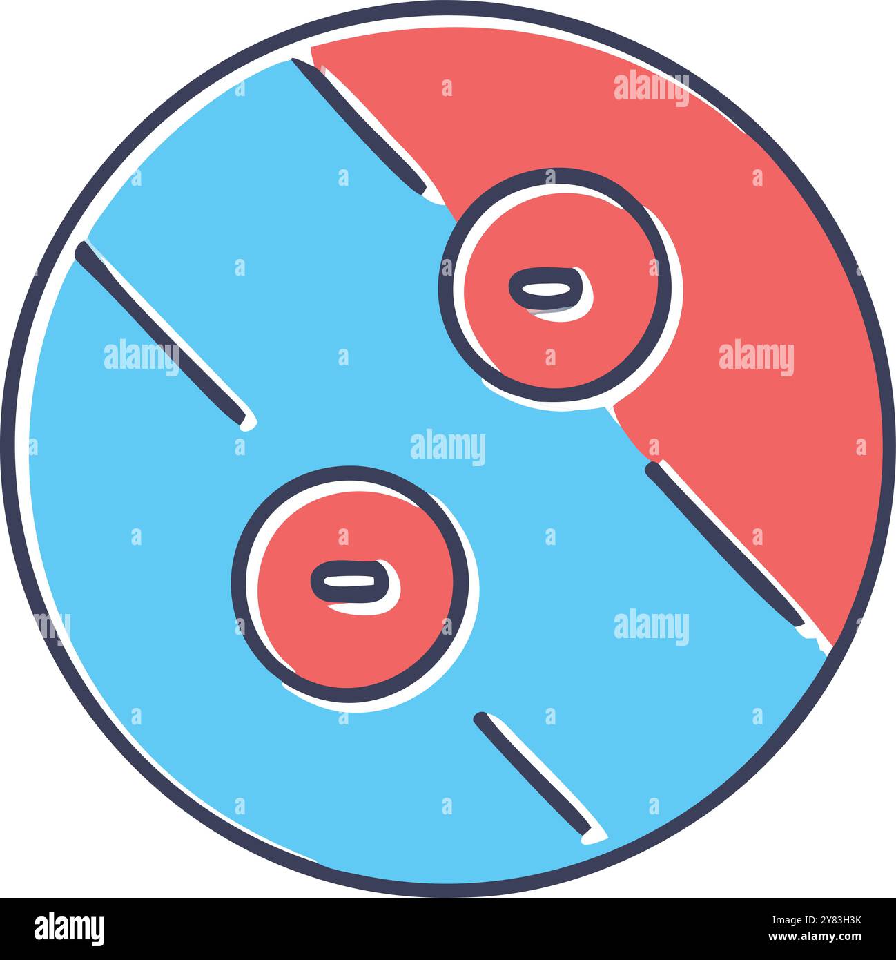 A simple and colorful icon representing a two tone pie chart with two ...