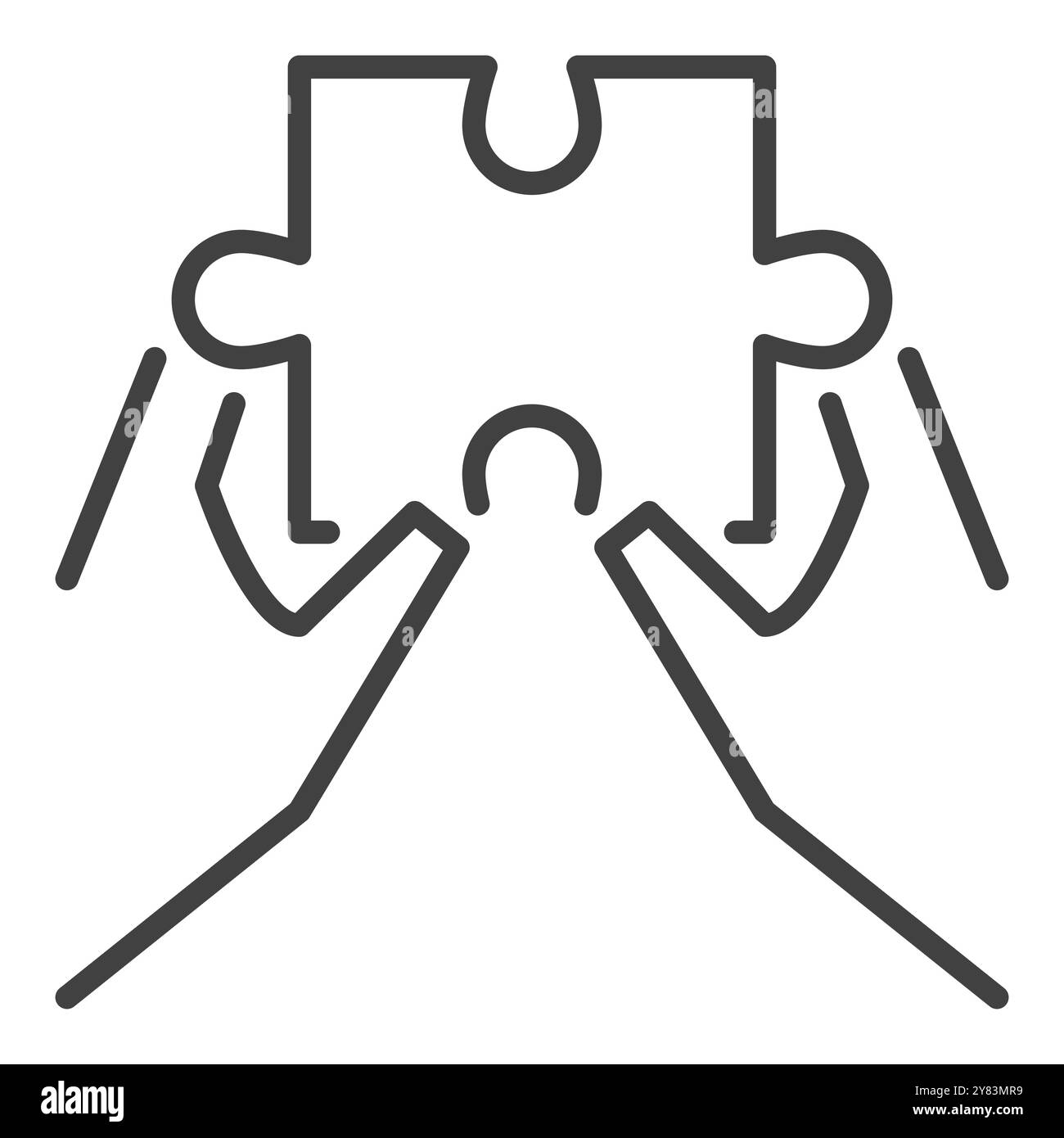 Hands with Jigsaw Puzzle vector concept icon or symbol in outline style ...