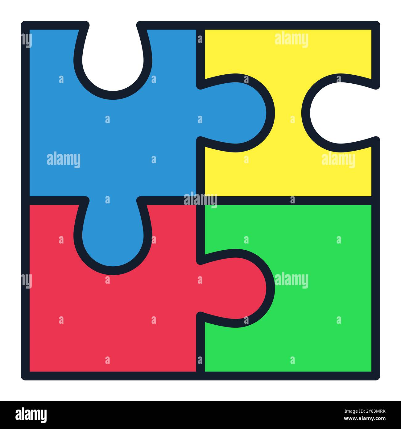Connected Four Jigsaw Puzzle Pieces vector concept colored icon or ...