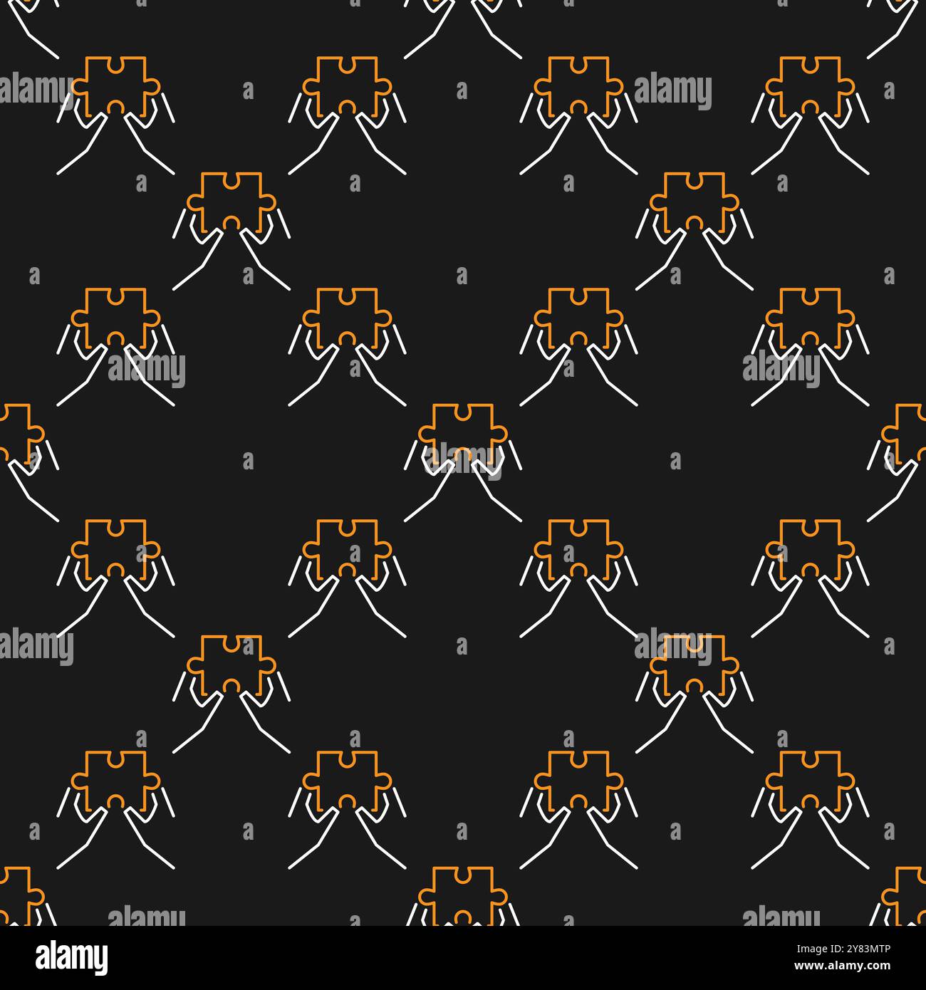 Hands with Jigsaw Puzzle vector concept seamless pattern in outline ...