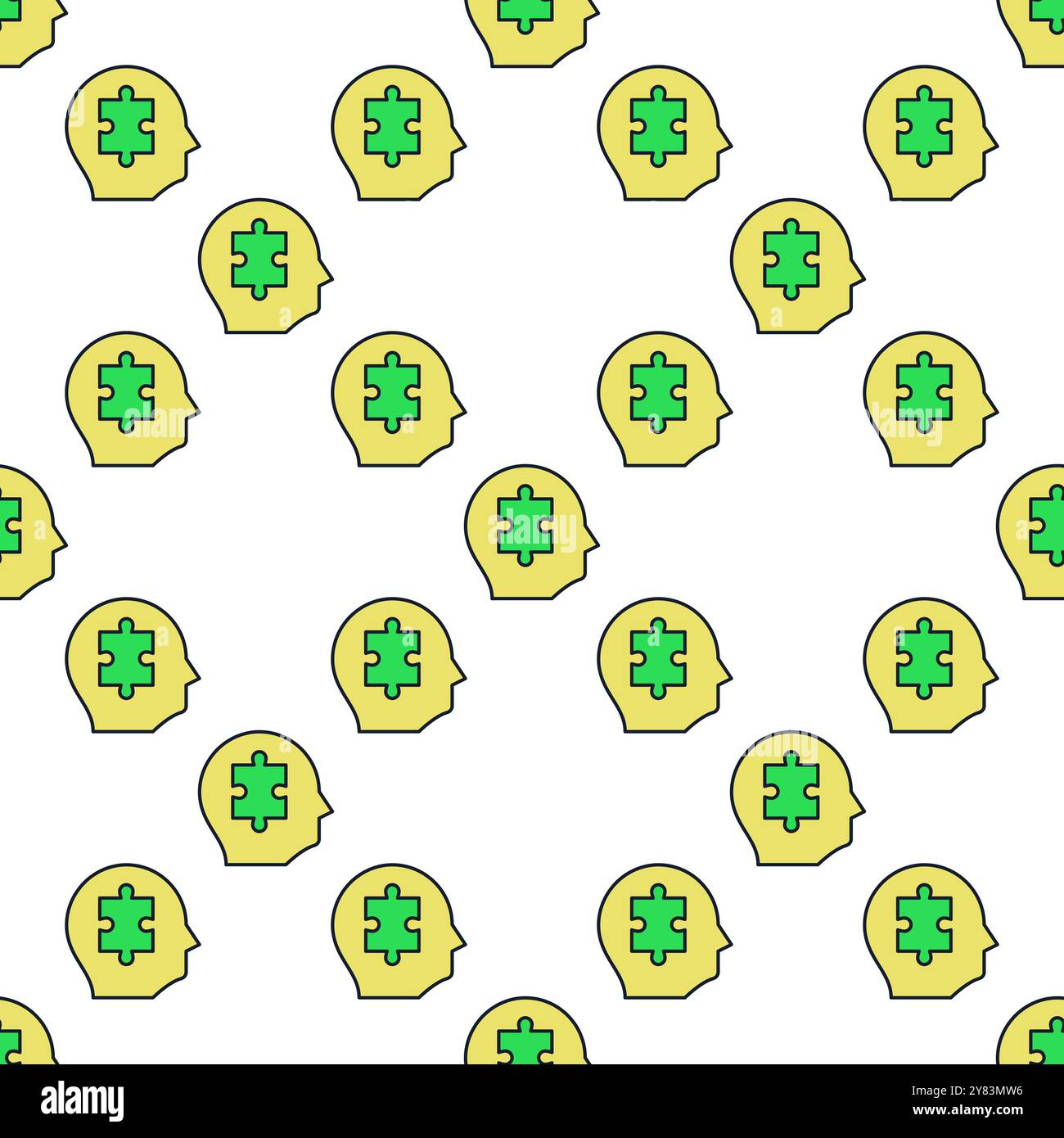 Green Puzzle inside Human Head vector Jigsaw Puzzles concept colored seamless pattern Stock Vector