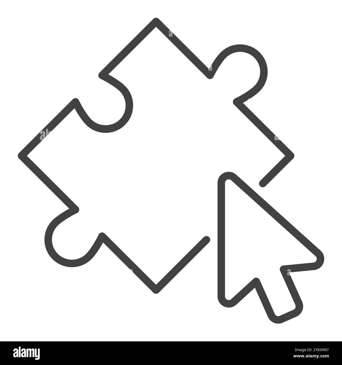 Mouse Cursor on Jigsaw Puzzle vector concept outline icon or symbol Stock Vector