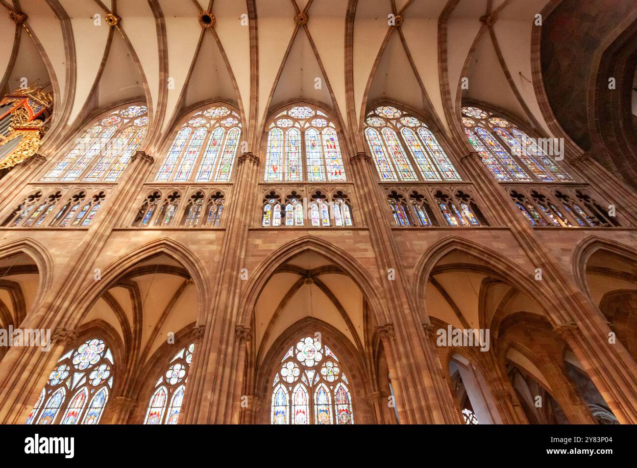 STRASBOURG, FRANCE - SEPTEMBER 21, 2024: Interior of the famous cathedral of Strasbourg, stained glass, fragment Stock Photo