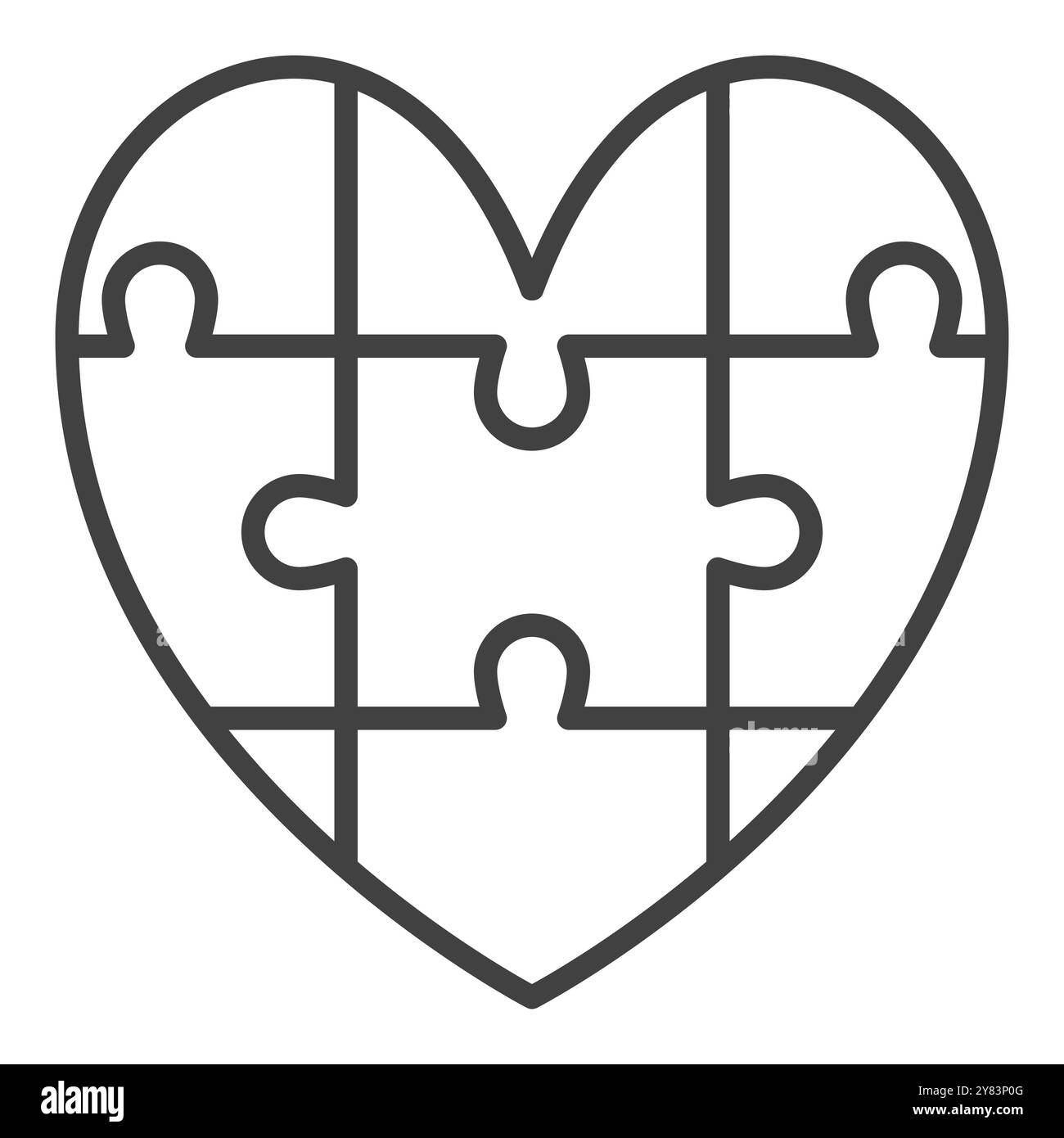 Heart of Jigsaw Puzzle Pieces vector concept linear icon or symbol ...