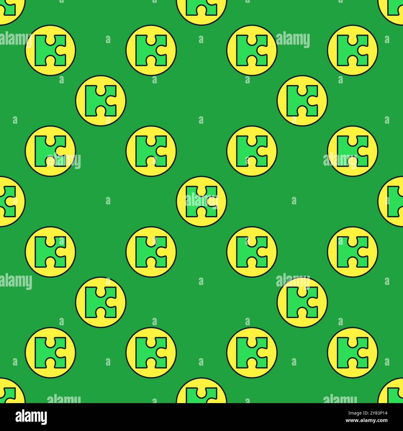 Circle with Green Puzzle vector Jigsaw Puzzles concept colored seamless pattern Stock Vector