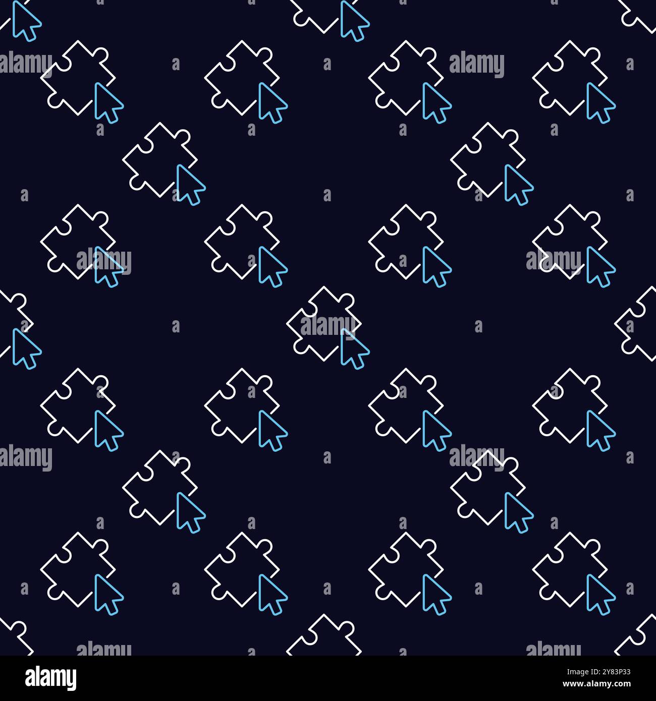 Mouse Cursor on Jigsaw Puzzle vector concept outline seamless pattern Stock Vector