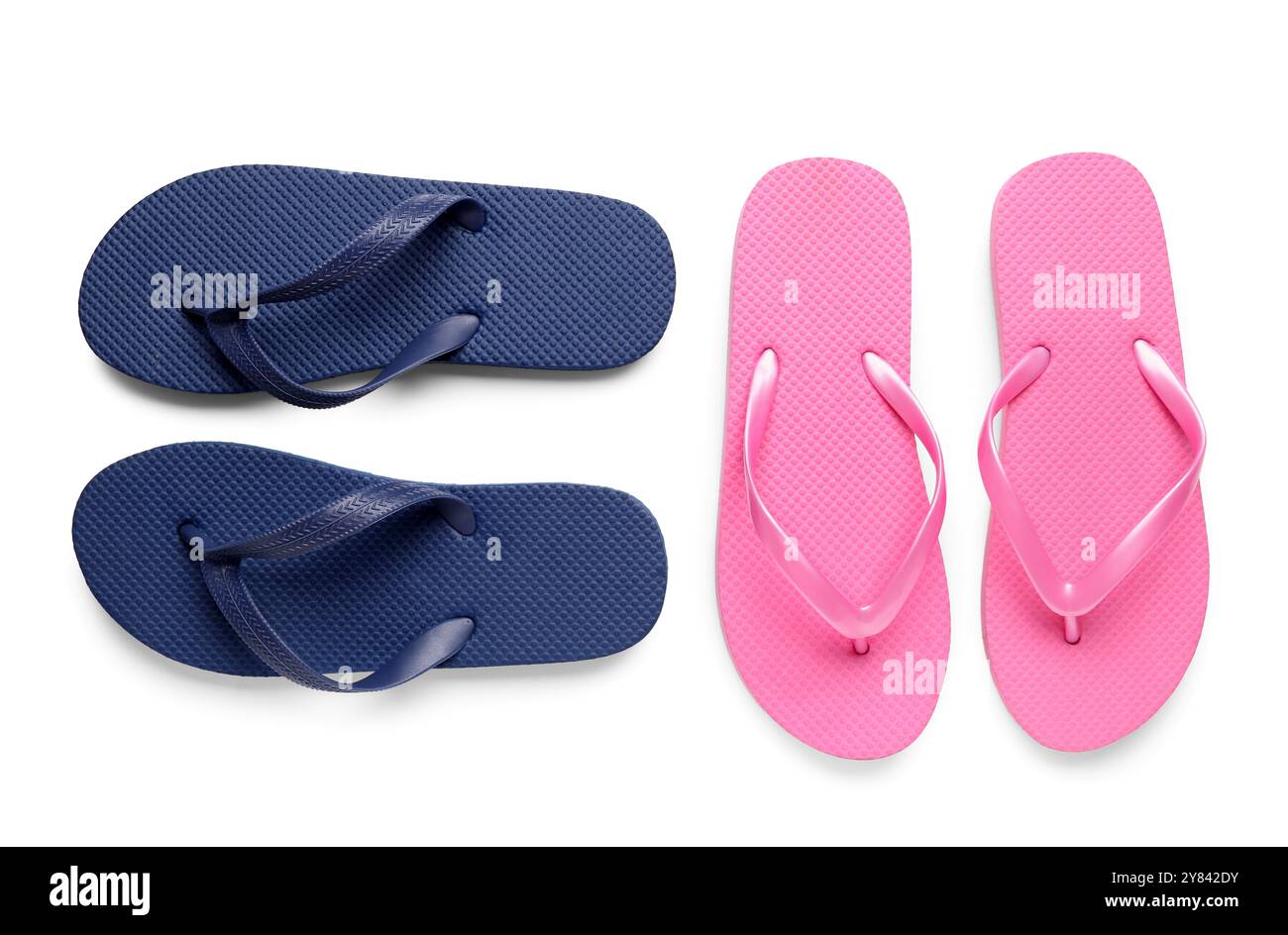 Colorful pairs of female flip flops on white background Stock Photo - Alamy